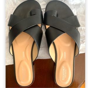 Rockport Zosia Black Leather Toe Thong Sandals Size 8W